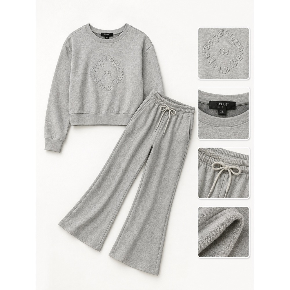 Elise Womens Heather Gray 2 Piece Lounge Set Sweatshirt Wide Leg Pants M